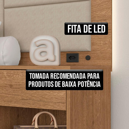 Cabeceira Estofada Para Cama Casal Dubai Com Led Car/beg M.a Cor Carvalho Americano/bege 03