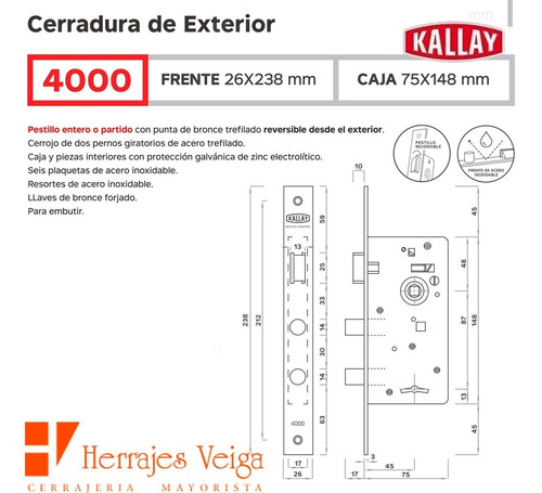 Imagen 3 de 8 de Cerradura Kallay 4000 Mas Cerrojo 4010 Igual Combinacion