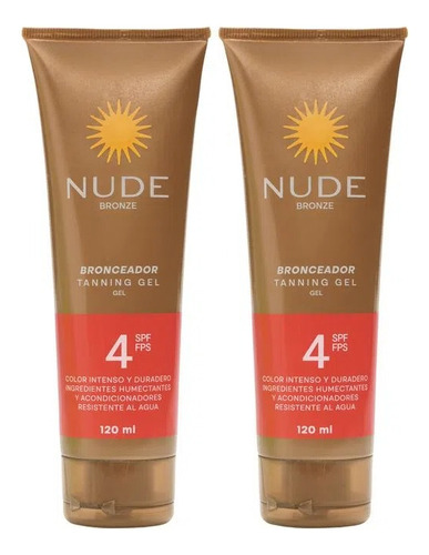 Bronceador En Gel Spf4 Nude 120ml X2 Marca Nude