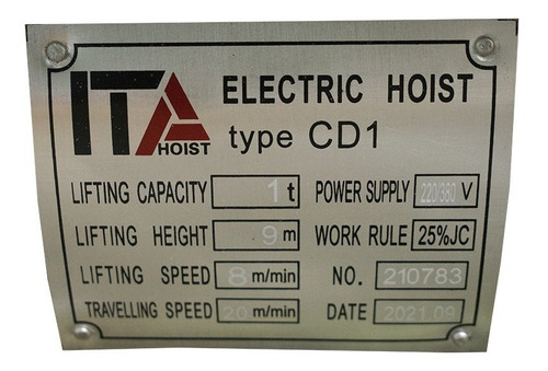 Talha Elétrica 1 Tonelada - 220/380v - 9m Cabo - C/trolley
