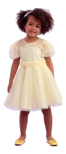 Imagem 3 de 4 de Vestido De Festa Infantil Amarelo Liso Petit Cherie 22252