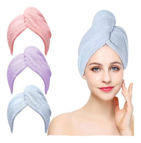 3pz Toalla Cabello Secado Rapido Turbante Antifrizz Microfib