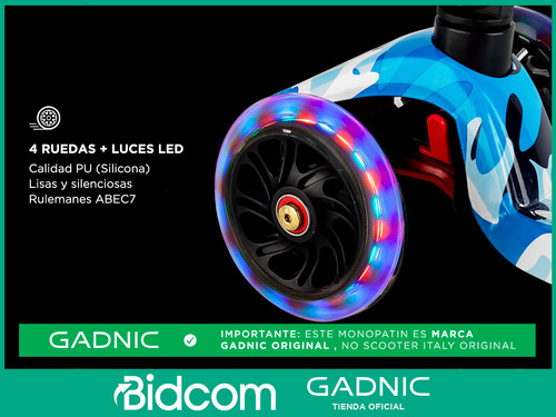 Imagen 7 de 10 de Monopatin Gadnic Reforzado Luces Led Plegable Portatil Freno