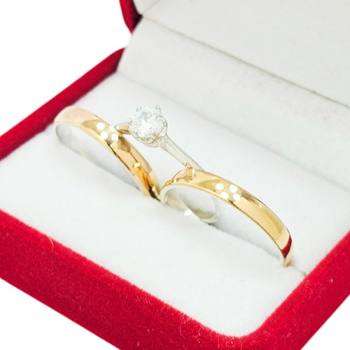 Alianzas De Plata Y Oro 18k M3d3 Rose Con Cintillo Rojo 8 Al 33