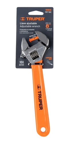 Llave Francesa 8 Pulgadas Cromada Mango De Pvc Truper 15510