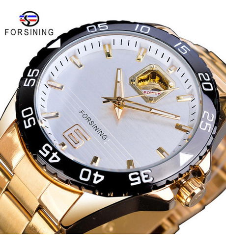 Relógios luminosos impermeáveis Forsining Business Cor de fundo branco dourado