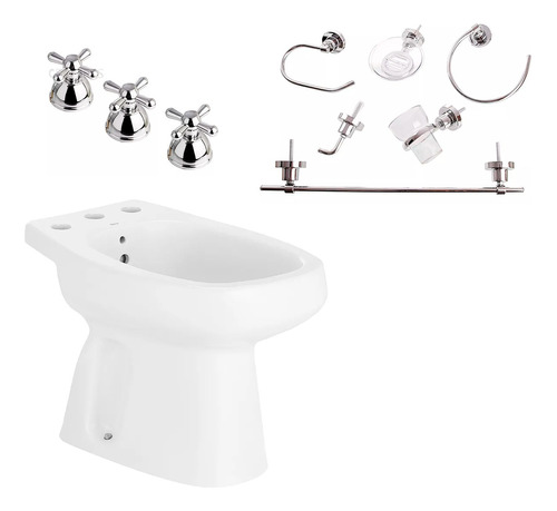 Combo Bidet Roca + Grifería Peirano + Set Accesorios Aqualaf