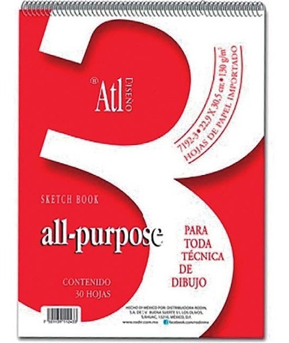 Block All Purpose Atl Cartulina 130gr, #3 22.9x30.5cm, 30hjs