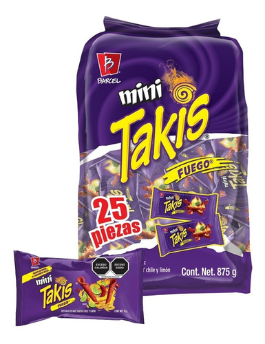 Mini Takis Fuego 25 Pack Barcel Botana De Maiz Chile Y Limón
