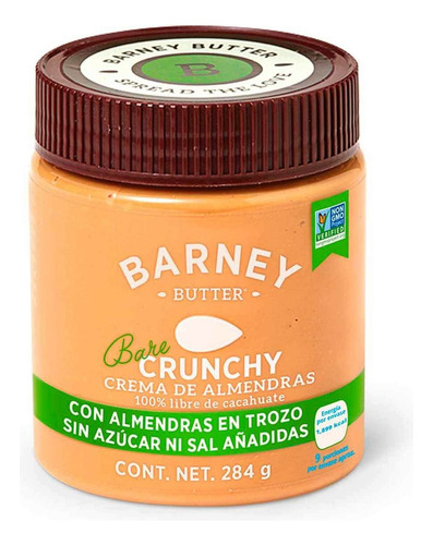 Crema De Almendras Barney Crunchy Sin Azúcar 284g
