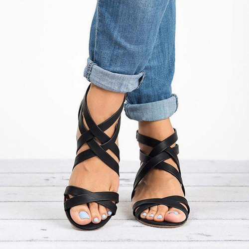 Sandalias Con Correa De Tobillo Ahuecadas A La Moda De Tacon