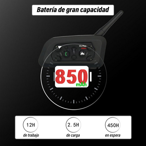 Par De Intercomunicador V6 Plus Para Casco Moto Ble 5.1 Negr
