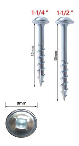 Tornillos Kreg 8# 1 ¼ O 1 ½ X 100 Unidades