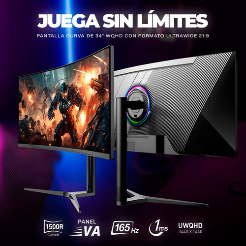 Monitor Gamer Curvo 34 Tecmiyo 1ms Hdr10 Wqhd Rgb