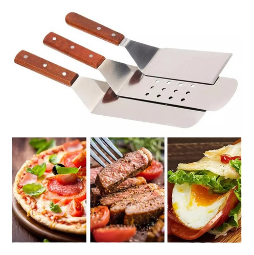 Espatula Volteadora Cocina Plancha Acero Inoxidable 3pcs