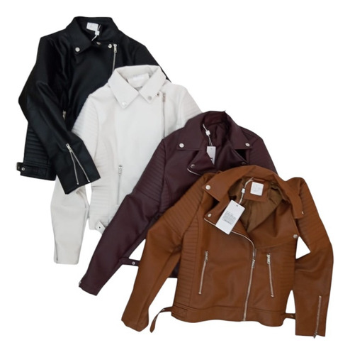 Campera Eco Cuero Mujer Entallada Cierre Cruzado Importadas