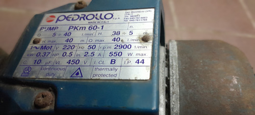 Bomba De Agua Monofasica Italiana 0.5hp Lea Descripcion (Usado)