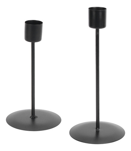 Conjunto De Castiçais Pretos De 2 Cabeças Simples De Metal