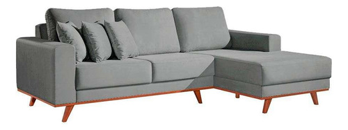 Sofá 3 Lugares Lombok Com Chaise Direito Veludo Cinza