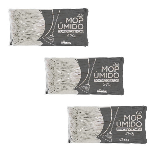 3 Un Refil Mop Úmido 290g Ponta Cortada Nobre Cor Branco