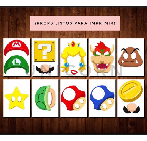 Props Imprimibles - Máscaras Mario Bross Fiesta Fotoprops