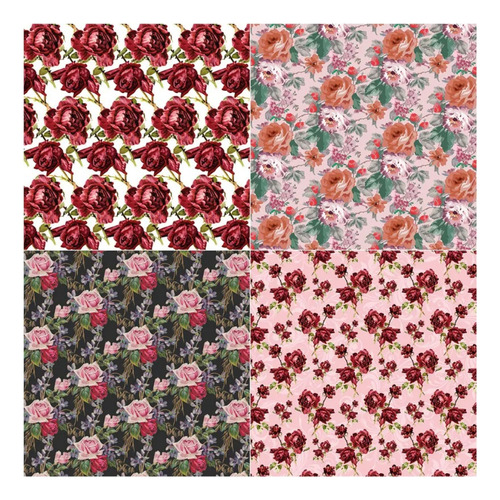 Set De 12 Papeles Rosas Rojas Collage Scrapbook Journal