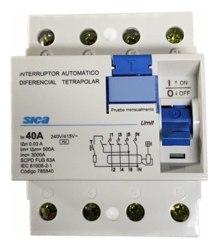 Interruptor Disyuntor Diferencial 4 X 40a Sica 785840