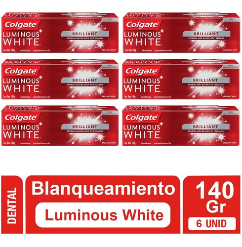 Pack 6 Unidad Pasta Dientes Colgate Luminous White 140gr