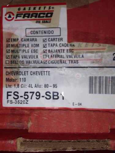 Empacaduras.motor Juego Completo Chevette 1.8