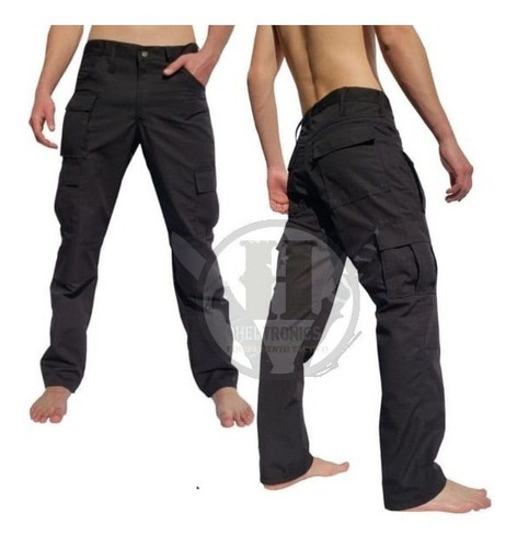 Imagen 3 de 5 de Pantalon Tactico Cargo Rip Stop Negro Tactico Tela Brasilera