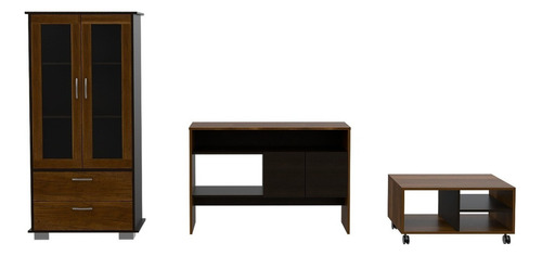 Mueble Vitrina + Arrimo + Mesa Centro Classic Color Color Caramelo-wengue