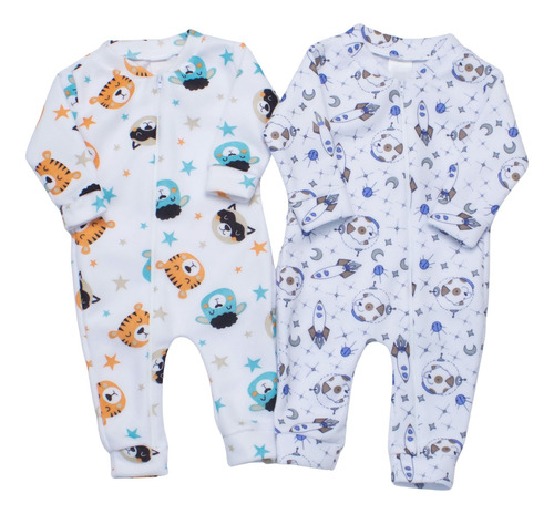 Combo 2 Macacões Com Zíper Para Bebe Soft Quentinho Inverno