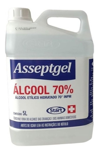  Álcool Liquido 70% Start Asseptgel 5l Loja Limpeza Hospital