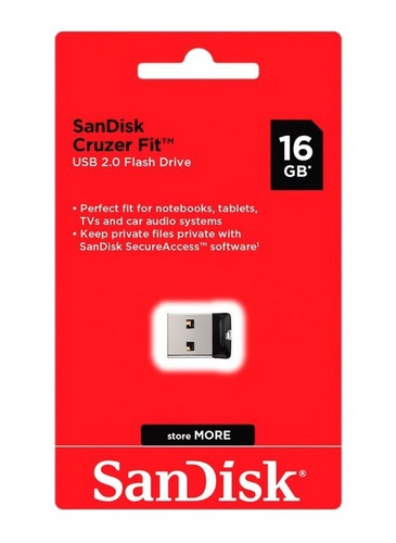 Imagen 7 de 7 de Pendrive Sandisk Cruzer Fit 16gb 2.0 Usb Flash Negro