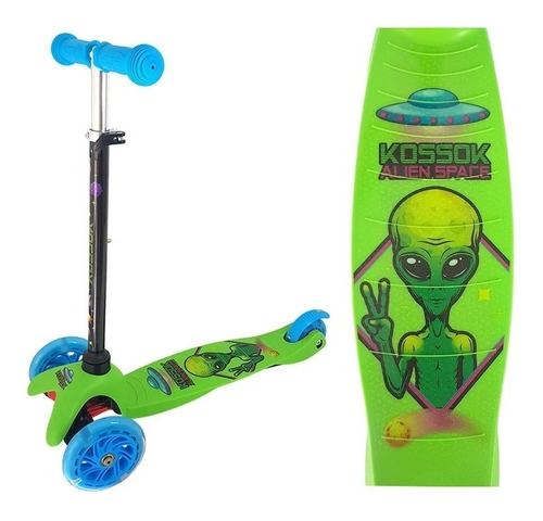 Monopatín Kossok Fun Scooter 3 Ruedas Silicona Led Infantil Color Verde