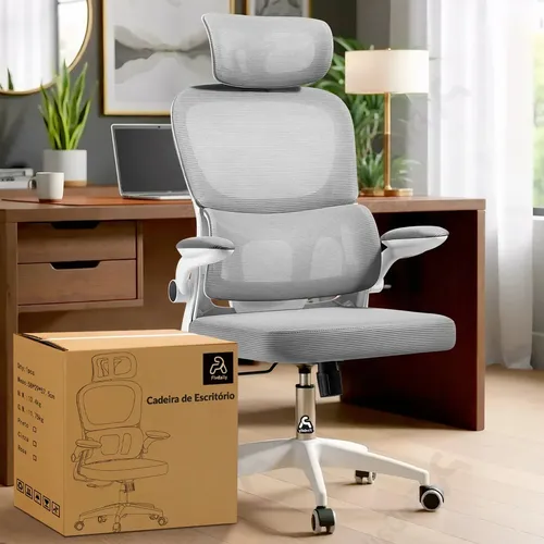 Cadeira De Escritório Confortavel Ergonômica Giratoria Cinza E Ap...