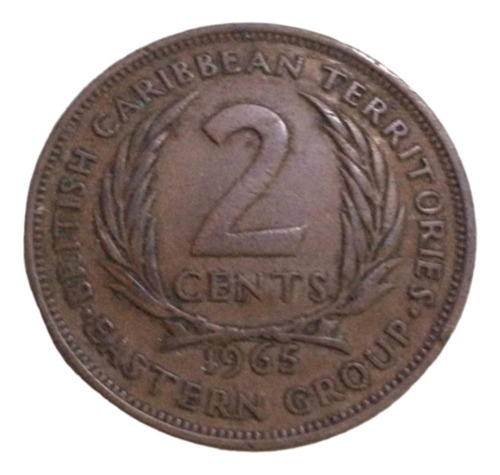 Moeda 2 Cents British Caribbean 1965 Rainha Elizabeth (Usado)