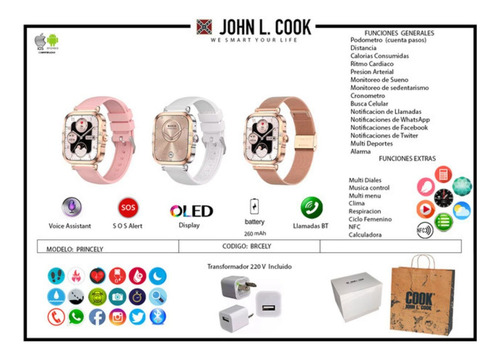 Smartwatch John L. Cook Princely Llamadas Bt Deporte Rose Deportiva Rosa Pálido Rose