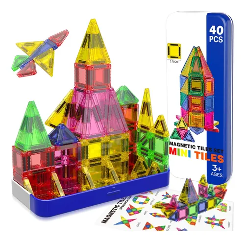 Set De 60 Azulejos Magnéticos Mini De Viaje En Caja De Metal – Bloques De Construcción Para Niños De 3 Años En Adelante