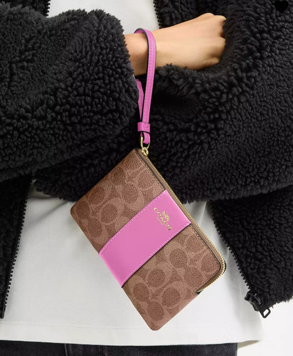 Muñequera Coach Original Con Cierre Marrón Claro Con Firma C