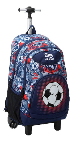 Set 3 Mochila Escolar Carrito Con Lonchera Y Lapicera Balon Futbol Color Gris Diseño De La Tela Estampado