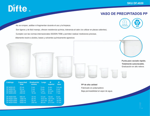 Vaso De Precipitado Graduado Plastico (pp) De 1000ml Pk/6