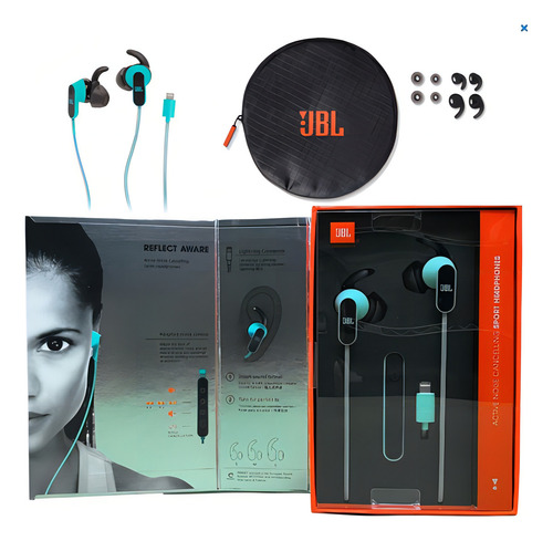 Auriculares Jbl Reflect Conector Lightning Noise Cancelling Color Celeste
