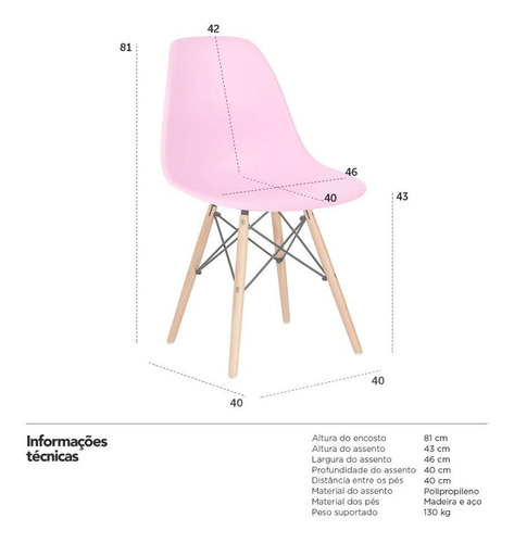 Imagem 6 de 6 de Cadeira Eames Jantar Cozinha Wood Dsw Eiffel Rosa Claro Bebe
