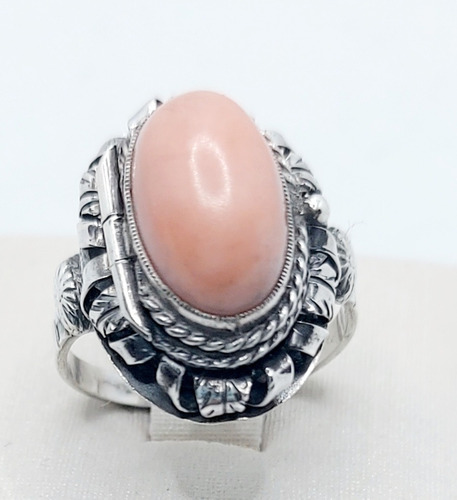 Anillo Florentino Con Secreto. Plata 800 Italiano, Con Coral