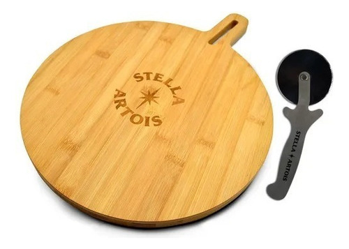 Tabla Pizza Bamboo + Rueda Corta Pizza Set Stella Artois 