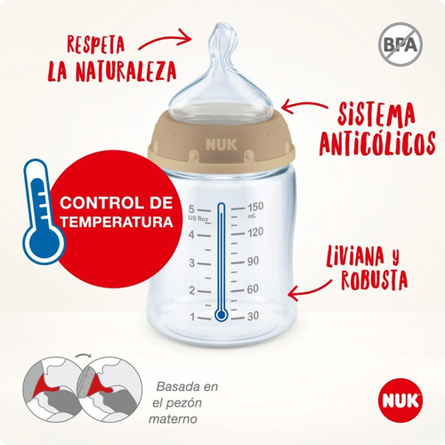 Mamadera First Choice Nuk Mickey Control Temperatura 150ml