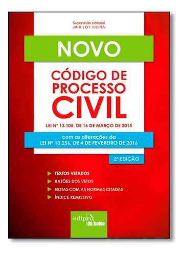 Novo Código De Processo Civil, De Jair Lot Vieira. Editora Edipro Em Português