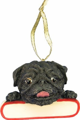 Pug Ornament Black  Santa&#39;s Pals  Con Placa De Nomb...