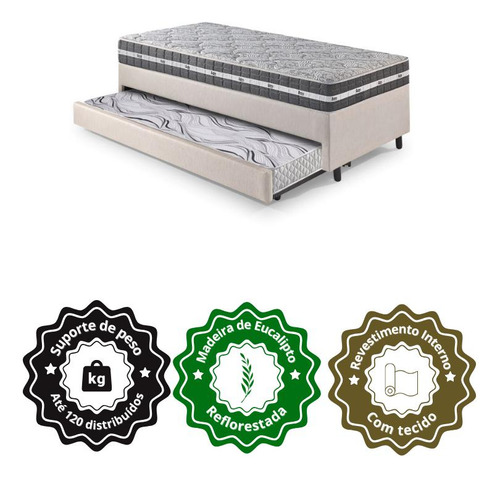 Bicama Box Solteiro Courino Areia88x188e Colchão Black Anjos
